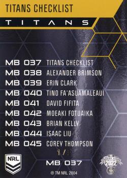 2022 NRL Elite - Mojo Black Diamond #MB 037 Gold Coast Titans Checklist Back